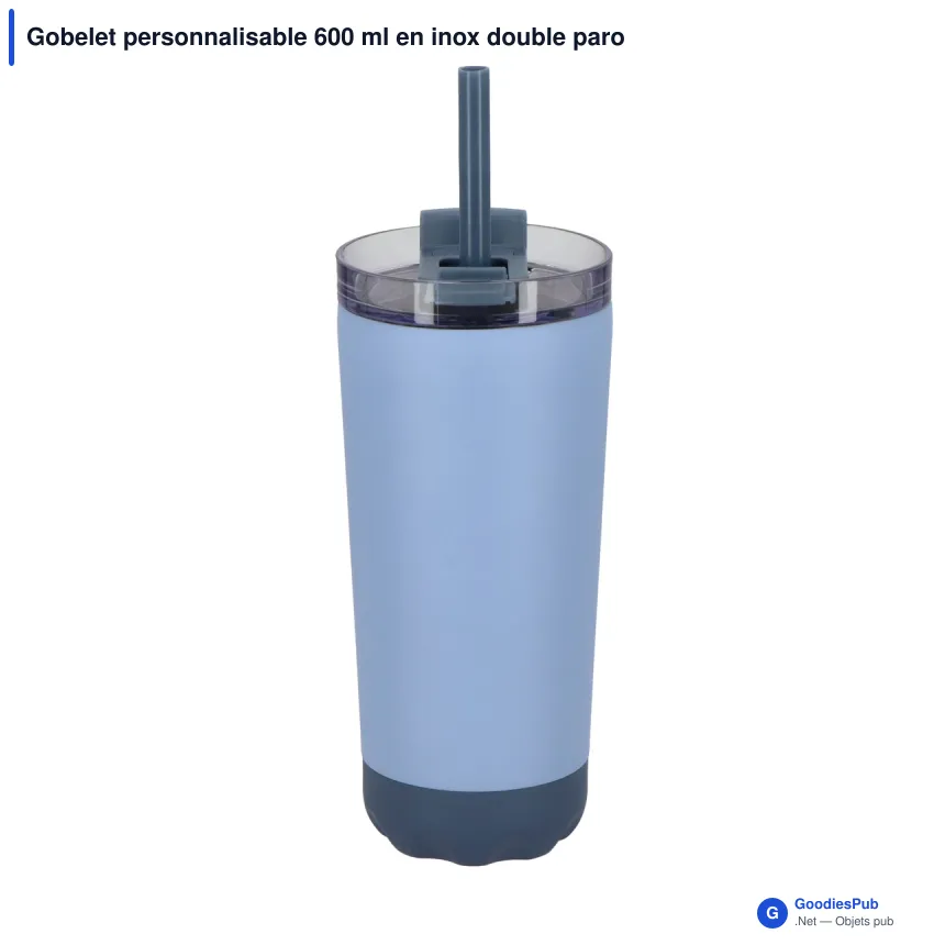 Gobelet personnalisable 600 ml en inox double paroi avec paille - InSideOut Norden - Image 4