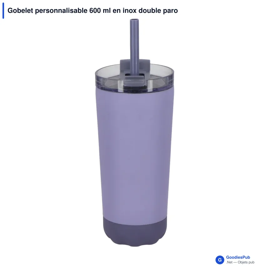 Gobelet personnalisable 600 ml en inox double paroi avec paille - InSideOut Norden - Image 5
