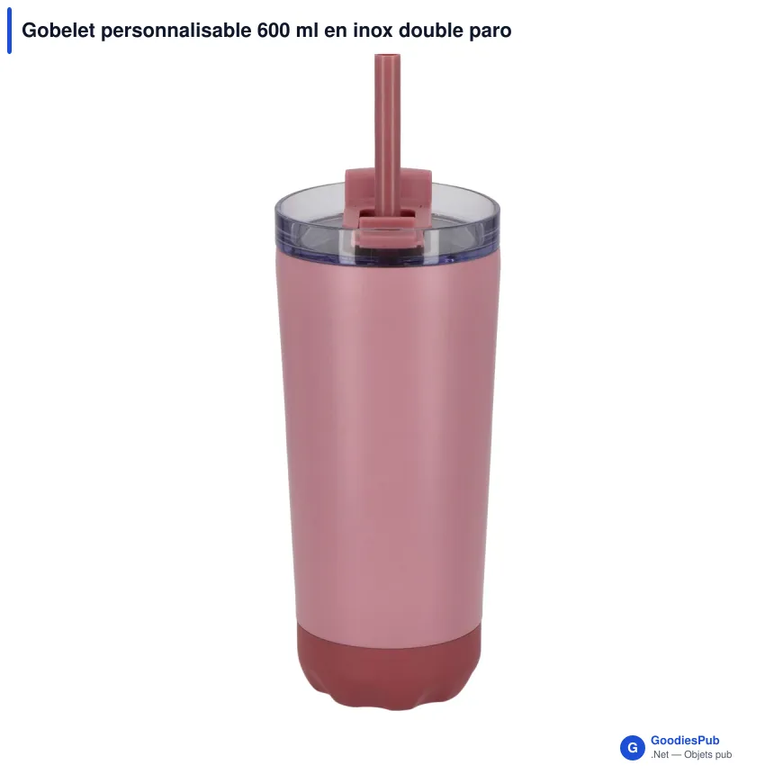 Gobelet personnalisable 600 ml en inox double paroi avec paille - InSideOut Norden - Image 6