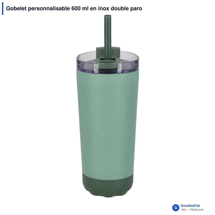 Gobelet personnalisable 600 ml en inox double paroi avec paille - InSideOut Norden - Image 7