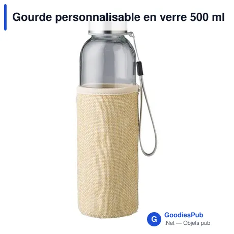 Gourde personnalisable en verre 500 ml avec housse en jute Kaydenceavec logo