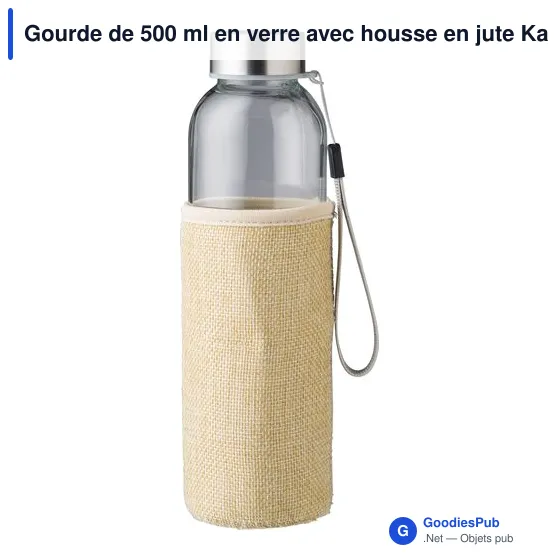 Gourde personnalisable en verre 500 ml avec housse en jute Kaydenceavec logo - Image 1