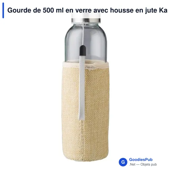 Gourde personnalisable en verre 500 ml avec housse en jute Kaydenceavec logo - Image 2