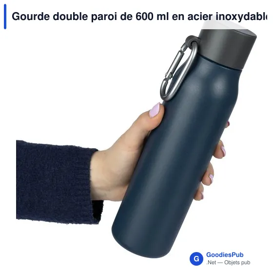 Gourde double paroi de 600 ml en acier inoxydable recyclé Cassian - Image 3