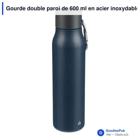 Gourde double paroi de 600 ml en acier inoxydable recyclé Cassian - Image 5