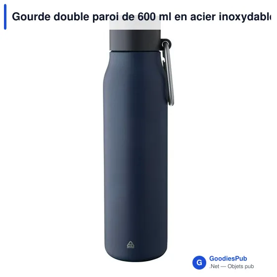 Gourde double paroi de 600 ml en acier inoxydable recyclé Cassian - Image 6