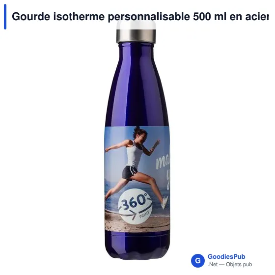 Gourde isotherme personnalisable 500 ml en acier inoxydable Lombokavec logo - Image 2