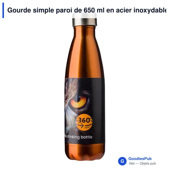 Gourde simple paroi de 650 ml en acier inoxydable Sumatra - Image 2