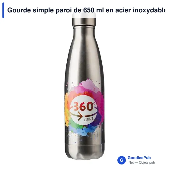 Gourde simple paroi de 650 ml en acier inoxydable Sumatra - Image 3