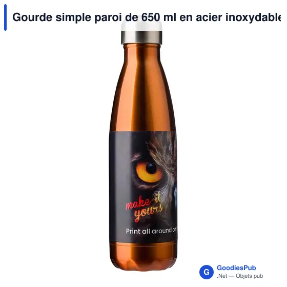 Gourde simple paroi de 650 ml en acier inoxydable Sumatra - Image 5