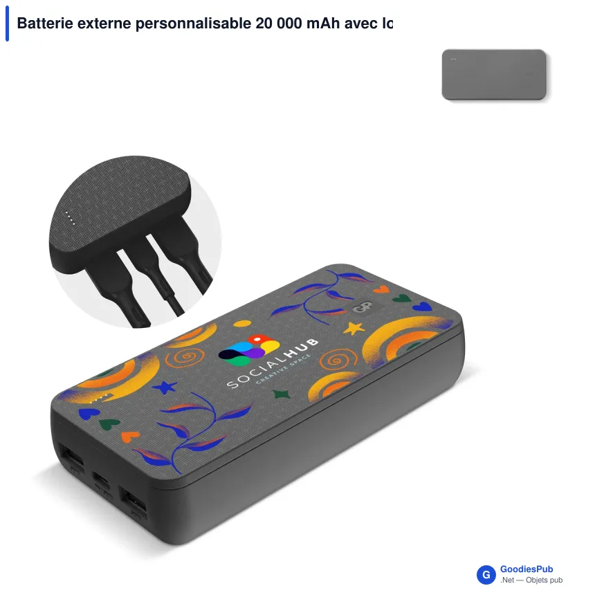 Batterie externe personnalisable 20 000 mAh avec logo - GP B+ Series - Image 1