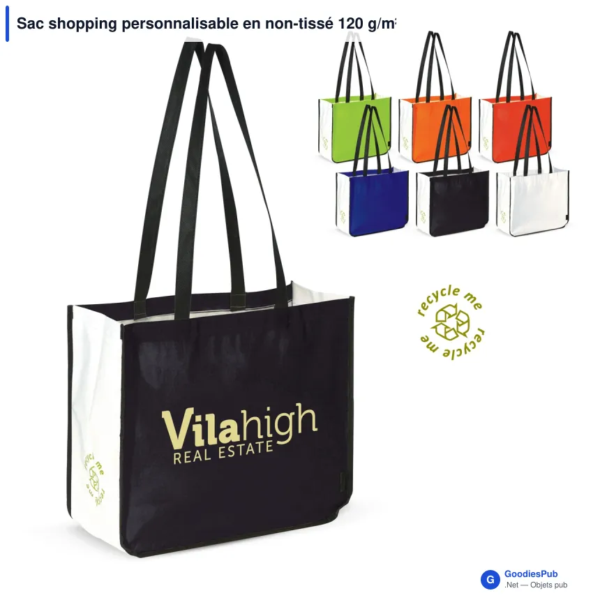 Sac shopping personnalisable en non-tissé 120 g/m² avec logo - Grand format - Image 1