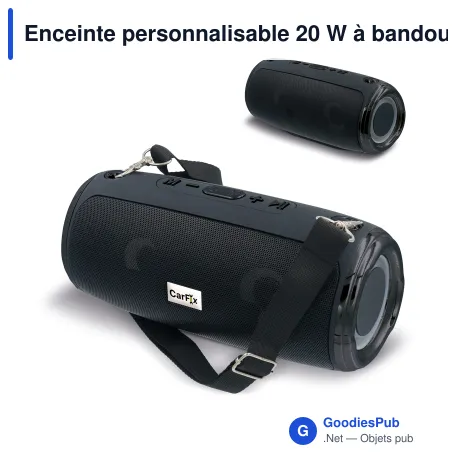 Enceinte personnalisable 20 W à bandoulière avec logo - Grand format