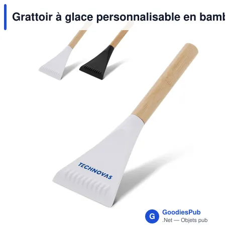Grattoir à glace personnalisable en bambou et paille de blé avec logo - Blanc ou noir
