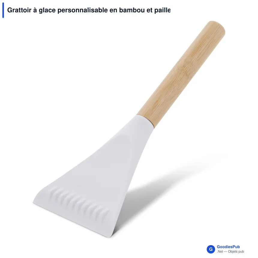 Grattoir à glace personnalisable en bambou et paille de blé avec logo - Blanc ou noir - Image 2