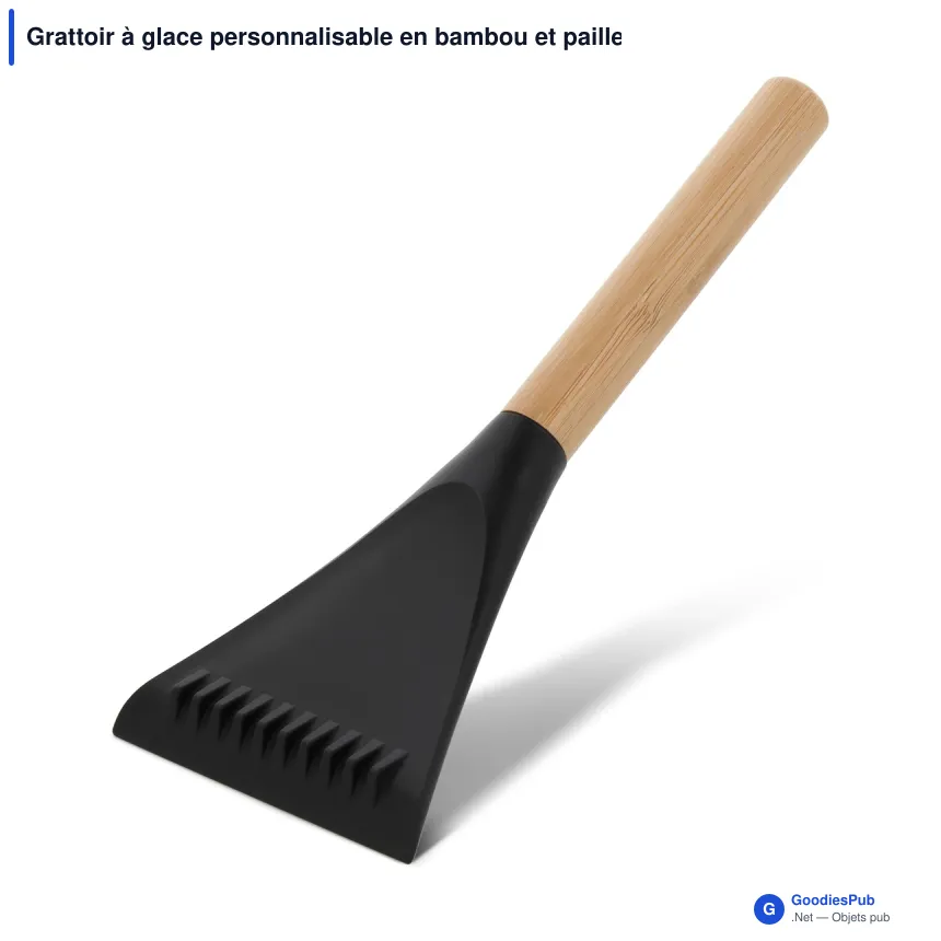 Grattoir à glace personnalisable en bambou et paille de blé avec logo - Blanc ou noir - Image 3
