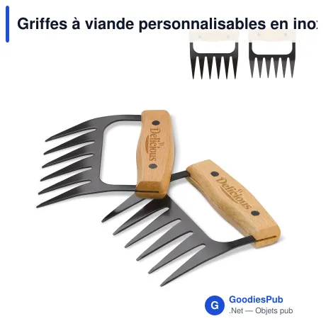 Griffes à viande personnalisables en inox et bois avec logo - Barbecue