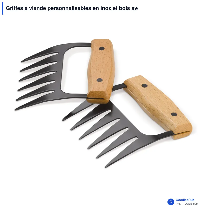 Griffes à viande personnalisables en inox et bois avec logo - Barbecue - Image 2