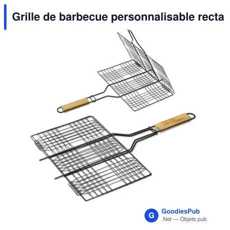 Grille de barbecue personnalisable rectangulaire avec logo - Fer et bois