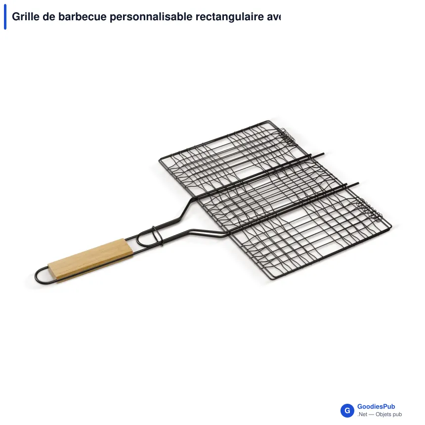 Grille de barbecue personnalisable rectangulaire avec logo - Fer et bois - Image 2