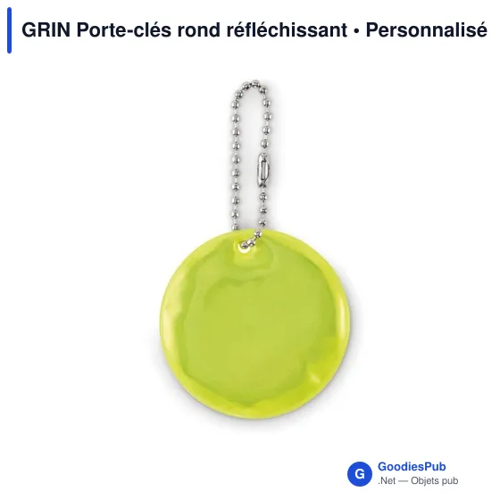Porte-clés rond réfléchissant personnalisable avec logo - GRIN - Image 4