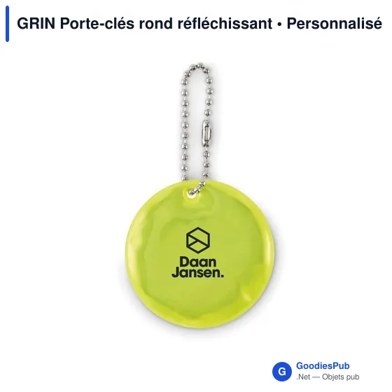 Porte-clés rond réfléchissant personnalisable avec logo - GRIN - Image 5