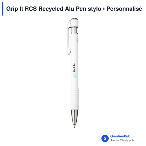 Stylo bille personnalisable Grip It RCS en aluminium recyclé avec logo - Image 1