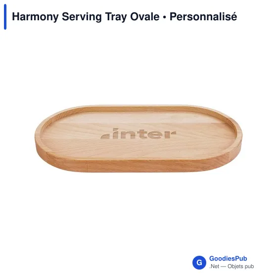 Plateau de service personnalisable en bois avec logo - Harmony Serving Tray Ovale - Image 1
