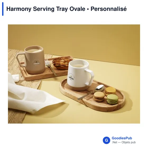 Plateau de service personnalisable en bois avec logo - Harmony Serving Tray Ovale - Image 3