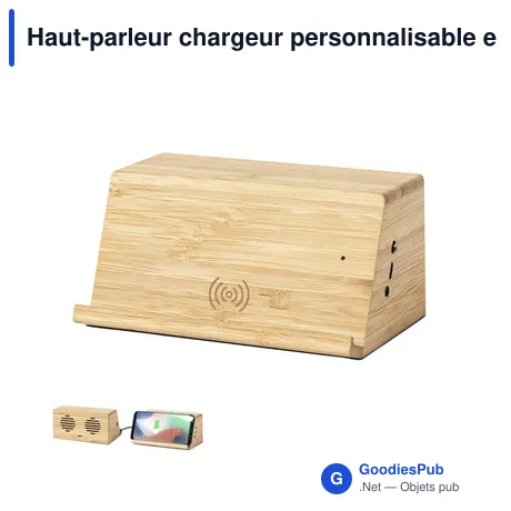 Haut-parleur chargeur personnalisable en bambou avec logo