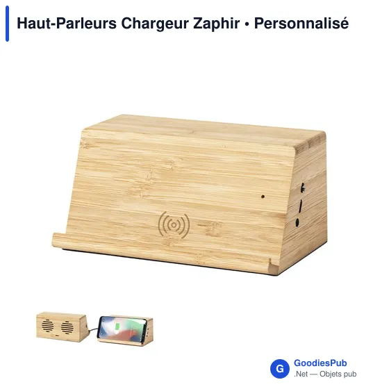 Haut-parleur chargeur personnalisable en bambou avec logo - Image 1