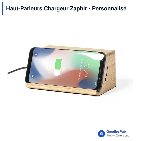Haut-parleur chargeur personnalisable en bambou avec logo - Image 4