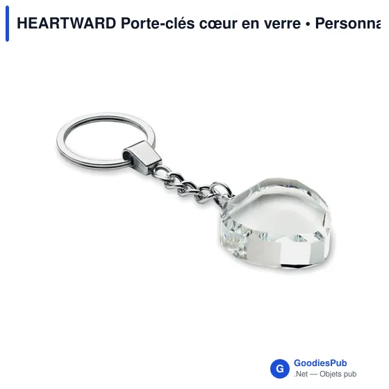 Porte-clés en verre personnalisable en forme de cœur avec logo - Image 2