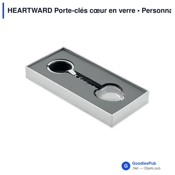 Porte-clés en verre personnalisable en forme de cœur avec logo - Image 3