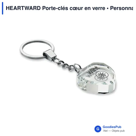 Porte-clés en verre personnalisable en forme de cœur avec logo - Image 4
