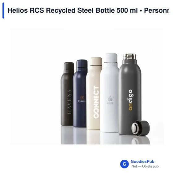 Bouteille isotherme personnalisable en acier inoxydable recyclé - Helios RCSavec logo - Image 4