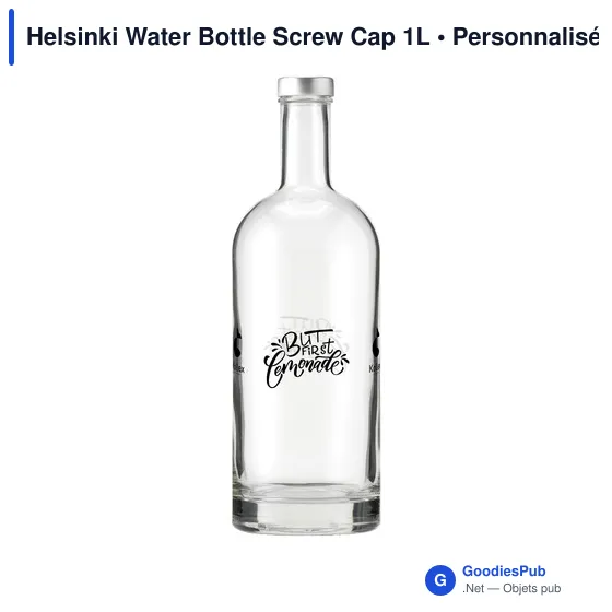 Bouteille d'eau personnalisable en verre avec logo - Helsinki 1L - Image 1