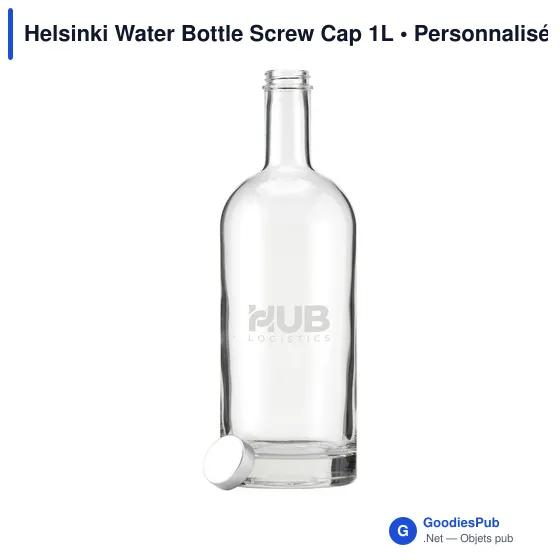 Bouteille d'eau personnalisable en verre avec logo - Helsinki 1L - Image 2