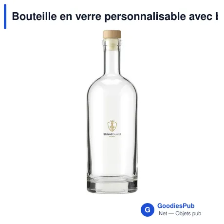 Bouteille en verre personnalisable avec bouchon en bois - Helsinkiavec logo