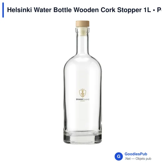 Bouteille en verre personnalisable avec bouchon en bois - Helsinkiavec logo - Image 1