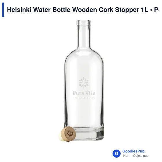 Bouteille en verre personnalisable avec bouchon en bois - Helsinkiavec logo - Image 2