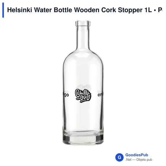 Bouteille en verre personnalisable avec bouchon en bois - Helsinkiavec logo - Image 3