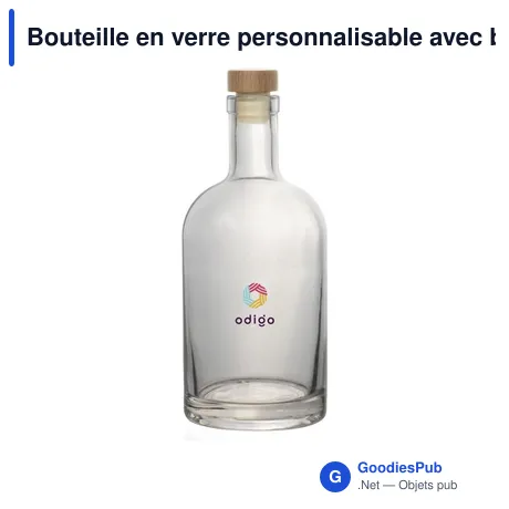 Bouteille en verre personnalisable avec bouchon en bois - Helsinkiavec logo