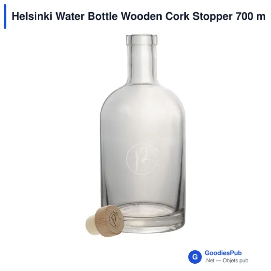 Bouteille en verre personnalisable avec bouchon en bois - Helsinkiavec logo - Image 2