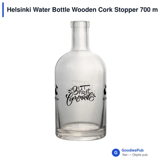 Bouteille en verre personnalisable avec bouchon en bois - Helsinkiavec logo - Image 3