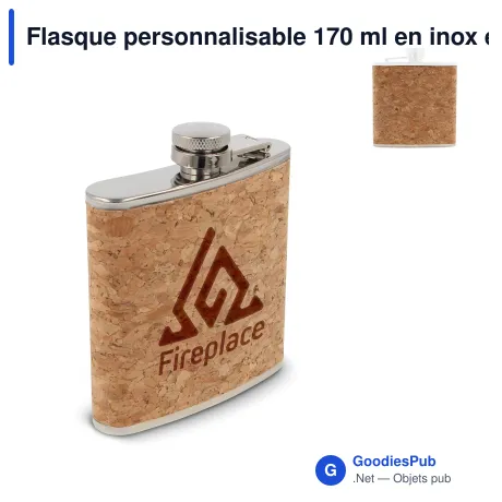 Flasque personnalisable 170 ml en inox et liège avec logo - Hip-flask 170