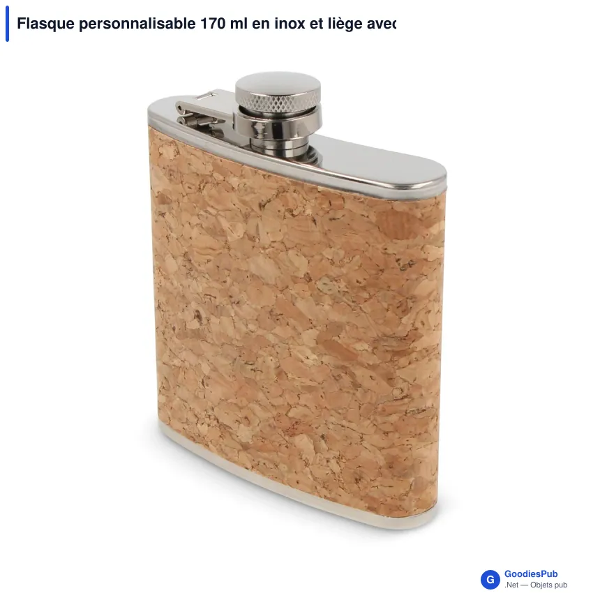 Flasque personnalisable 170 ml en inox et liège avec logo - Hip-flask 170 - Image 2