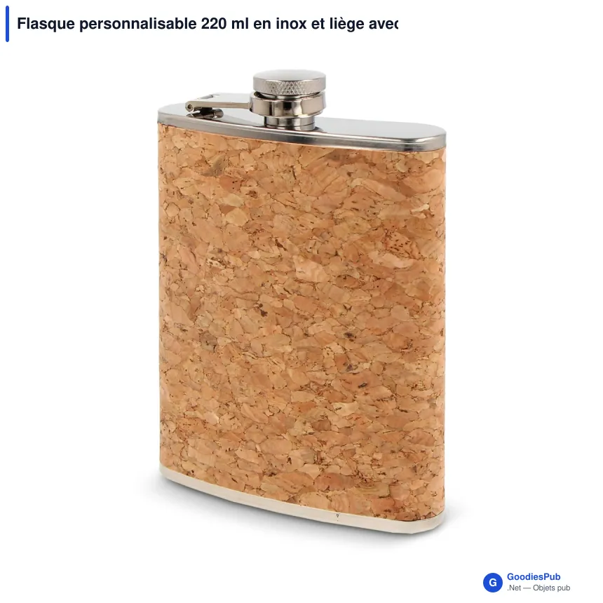 Flasque personnalisable 220 ml en inox et liège avec logo - Hip-flask 220 - Image 2