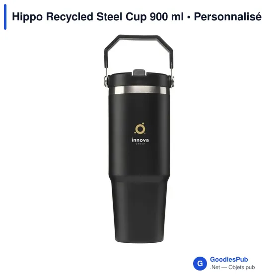 Mug isotherme personnalisable Hippo Recycled Steel Cup 900 ml avec logo - Image 1