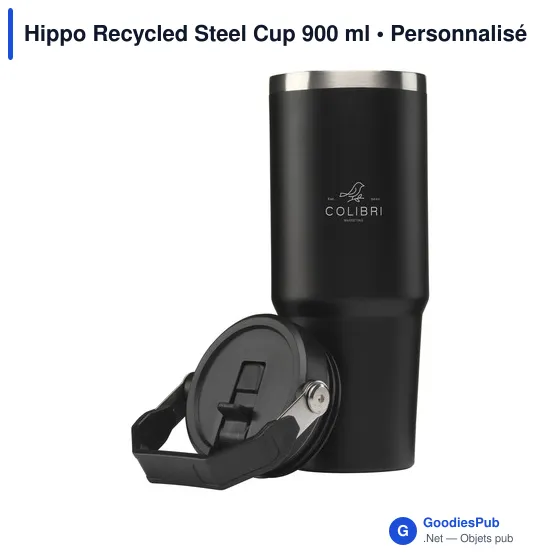Mug isotherme personnalisable Hippo Recycled Steel Cup 900 ml avec logo - Image 2